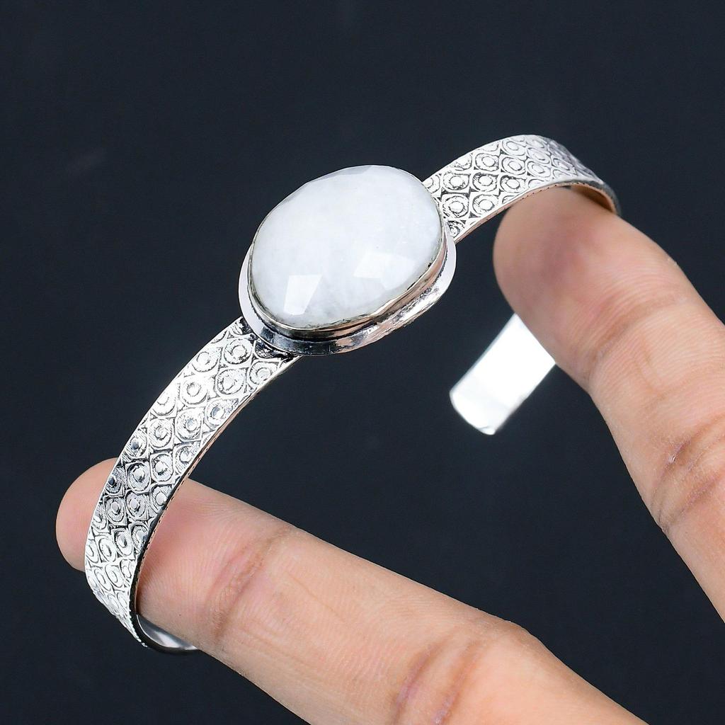 Womens day Sale Rainbow Moonstone Stone Daughter New Bangle Bracelet 925 Silver