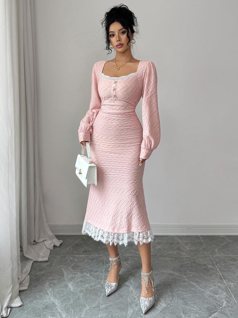 Элегантное платье-макси бодикон с длинным рукавом и пуговицей в виде ветра для женщин Осень/Зима