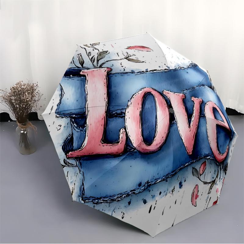 1pc Love Ribbon Automatic Open/close Umbrella, 8-Rib sturdy structure, Auto Folding/Opening, Portable Travel Umbrella for Women, c14