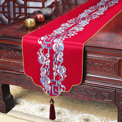 New Chinese Style Embroidery High-end Light Luxury Table Flag Tea Table TV Cabinet Dining Table Cloth Strip Cloth Tea Mat and Tablecloth