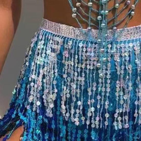 Юбка для танца живота, многослойный дизайн с пайетками, яркая цветная 4-слойная блестящая юбка, облегающая бедра, танцевальная сценическая юбка для косплея