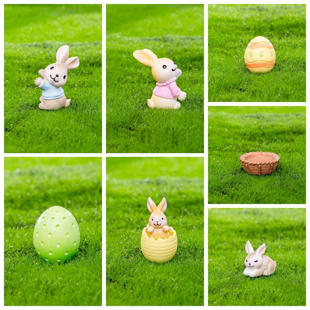 Многоцветная мини-фигурка пасхального кролика, пасхальное яйцо из смолы, пасхальная миниатюрная фигурка, ручная работа, поделка, мультяшная статуэтка кролика