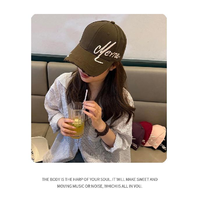 Embroidered side-letter baseball cap, unisex, sun-protective, with a distressed, hard-brimmed, and duckbill-style design