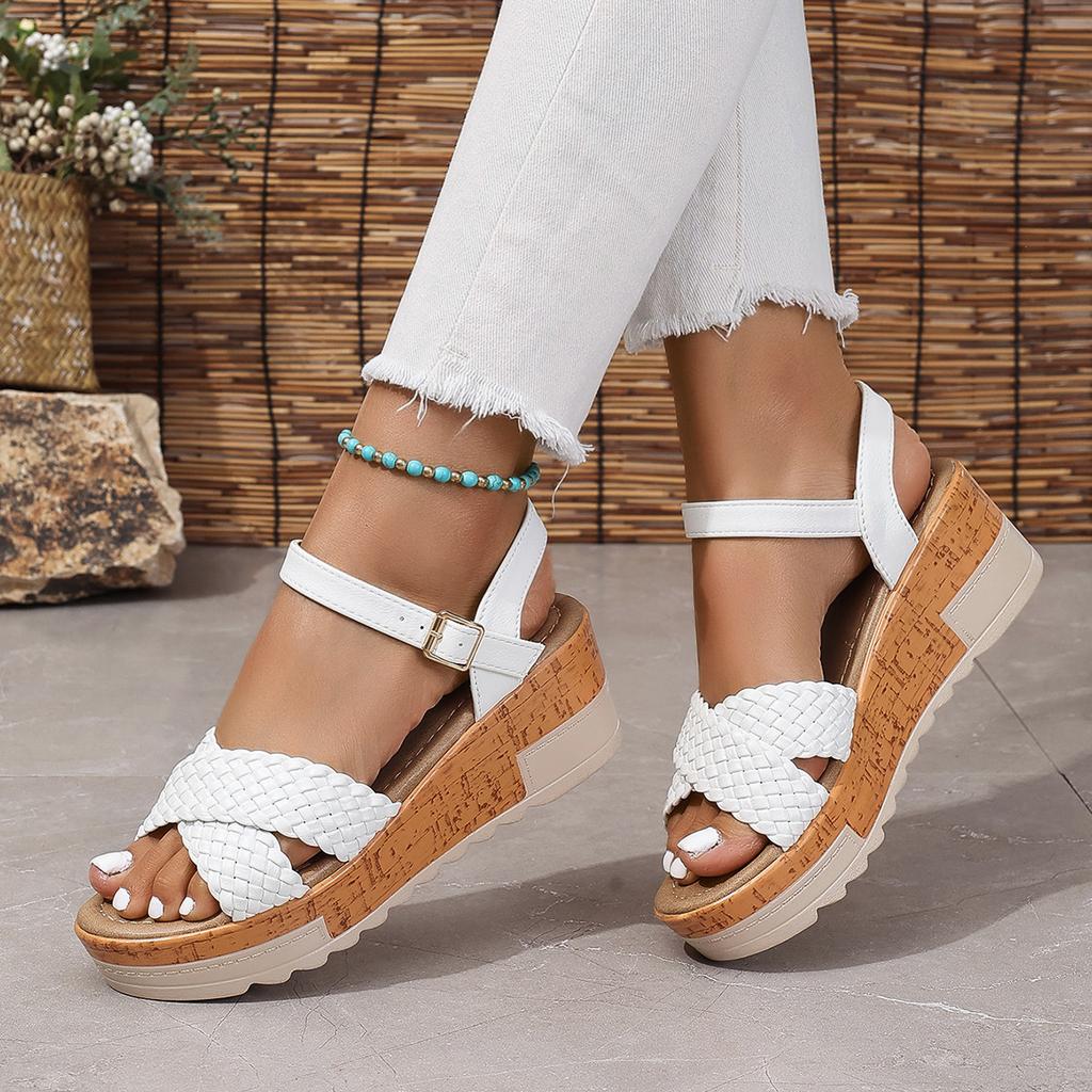 Женская обувь Летняя мода Платформа Танкетка Ремешок с пряжкой Нескользящие сандалии Повседневная Большой размер 36-41 Женская обувь 2025