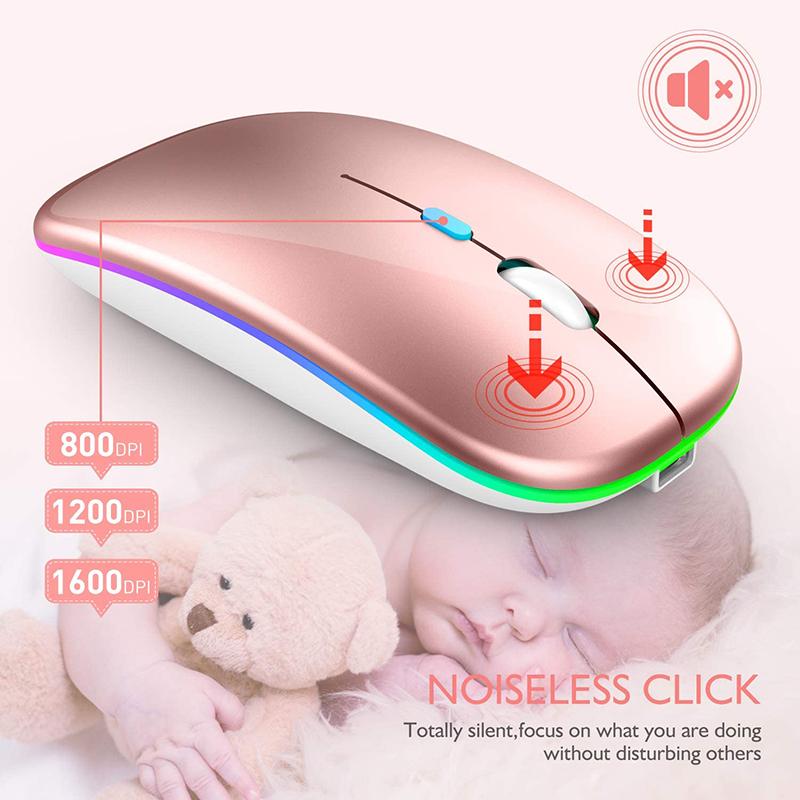 2.4G Wireless Bluetooth 5.0 Mouse RGB LED Lights Silence Smart Sleep Mouse for Laptop Computer Gaming Mouse Optical Mouse USB Rechargeable