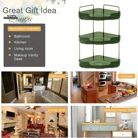 Угловой органайзер для ванной комнаты, стойка для хранения, простая сборка, большая вместимость, 3-уровневый органайзер для духов в ванной, держатель для косметики на столешнице