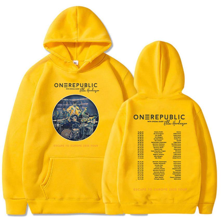Худи OneRepublic Escape To Europe 2025 Tour Осенний флис Повседневные мужские толстовки Длинный рукав Принт группы Унисекс топы