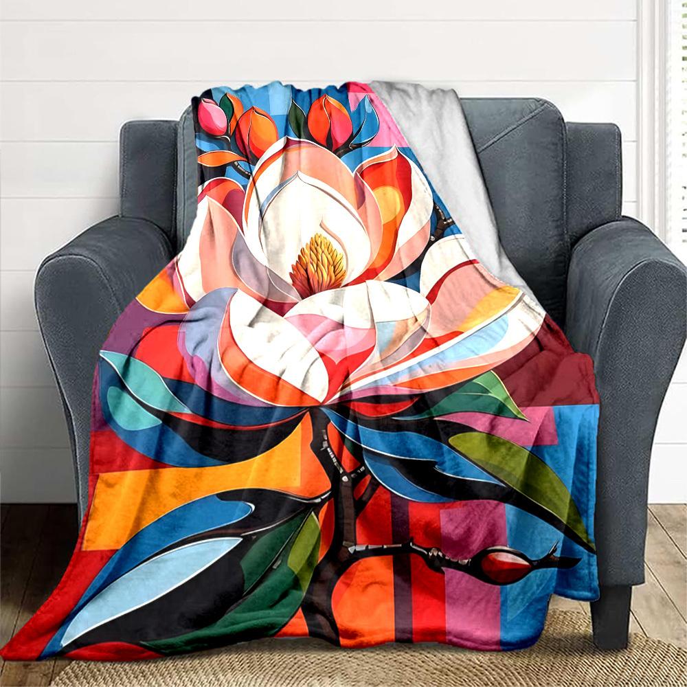 1pc Floral Abstract Print Blanket Lightweight Flannel Throw Blanket For Sofa, Bed, Living Room, Office, Outdoor Travel, Camping