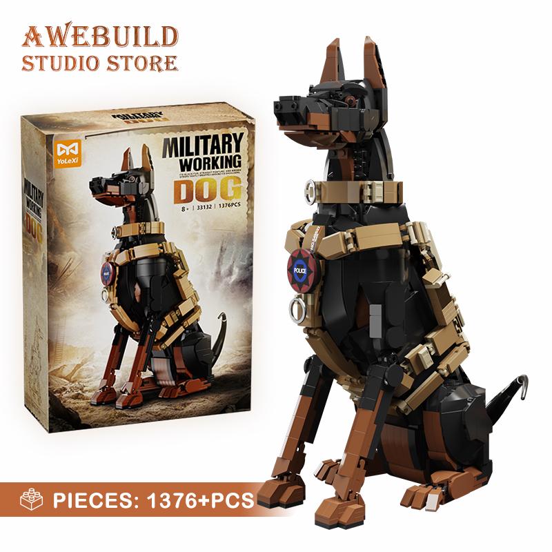1376Pcs City Police Dog Building Blocks Cool Pet Assembling Model Creative Doberman Pinscher Bricks Animal Toys Adult Gifts DIY