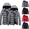 Мужское однотонное толстое хлопковое пальто с капюшоном и флисовой подкладкой Пальто большого размера Пальто