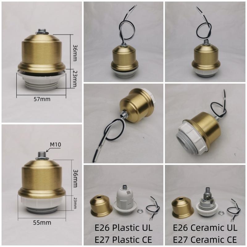 Brass Material E27 E14 Ceramic Lamp Holder With Wire Light Socket 100% Copper Cup Engineering Pendant Wall Lamp Accessories