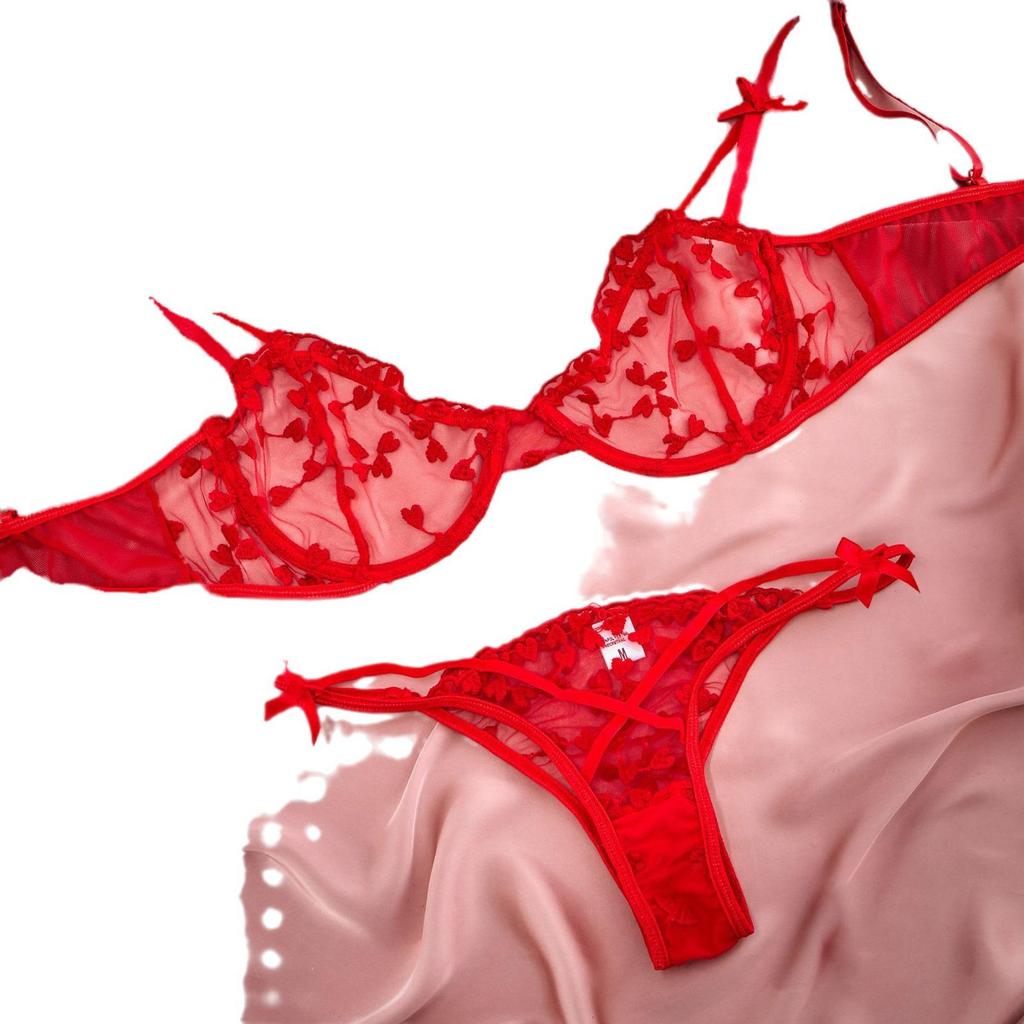 2021 Кружевной комплект нижнего белья с вышивкой в виде сердца на косточках для женщин