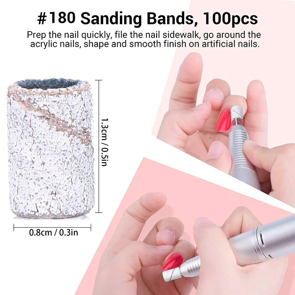 400pcs 80# 120# 180# 240# Grit Nail Art Sanding Bands Nail Drill Sanding Bands Nail Grinding