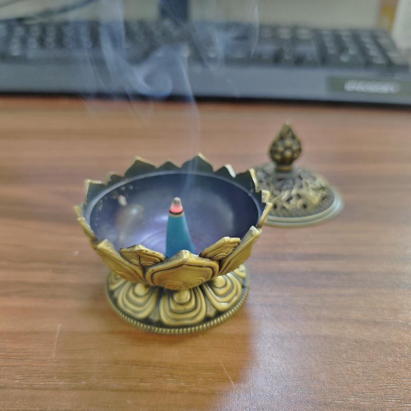 Винтажная металлическая подставка для благовоний в виде цветка лотоса, буддизм, Будда, комната, домашний декор, мини-цензор для сандалового дерева, держатель для благовоний, бронзовое изделие