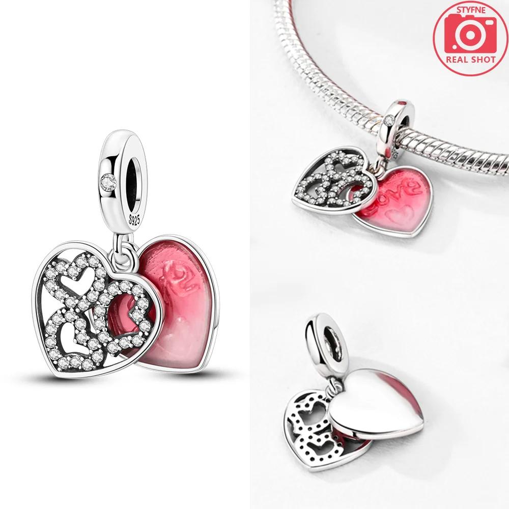 Розовый циркон Свитер с открытой передней частью для влюбленной пары Медные шармы Бусины Оригинальная посадка Браслет Женская нежность Сделай сам Подарок для девушки