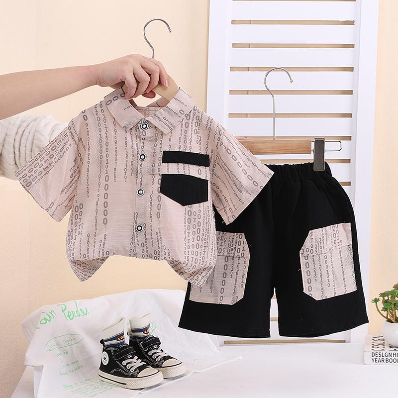 Детский комплект с короткими рукавами. Милый модный комплект из двух предметов: рубашка и шорты для мальчиков. Детская повседневная одежда.