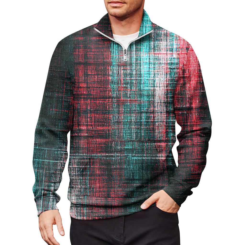 Мужской свободный повседневный свитшот на молнии 1/4, модный топ с длинным рукавом и принтом, с карманами