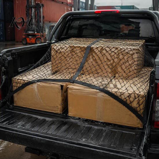 Cargo Securement for Travel Truck Net, Bed Organizer Stretchable Elastic Net Secure Netting with 4 Hooks Pickup Bed, SUV Trunk Universal