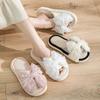 Elegant Hairy Slippers Bow Linen Slippers Indoor Sandal Slippers Slippers Summer Home Girls Cotton Slippers Female Home Shoes Slippers Pink