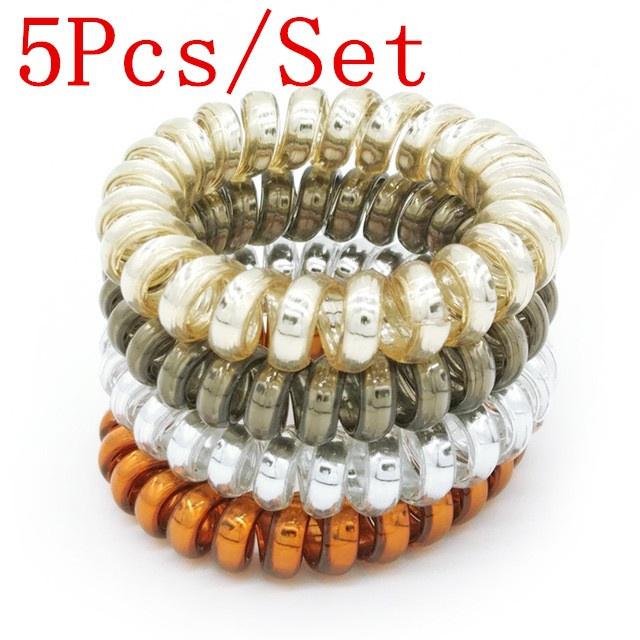 Elastic Rainbow Colorful Telephone Wire Cord Hair Band Ties Band Rope Bobbles 5pcs/lot