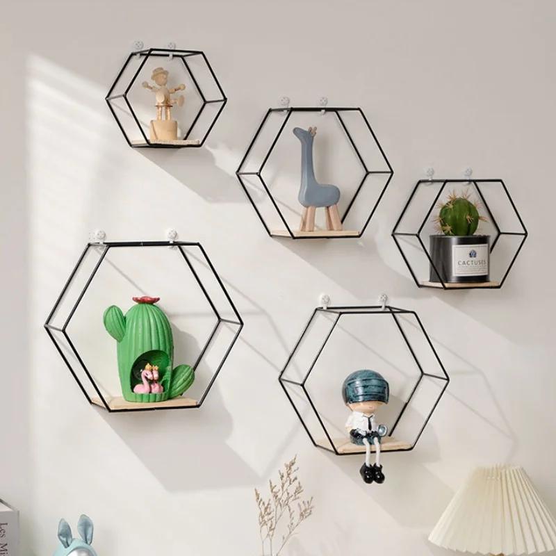 Металлическая плавающая настенная полка, настенная шестигранная полка, стойка для демонстрации изделий ручной работы, держатель для хранения всякой всячины, украшение для дома в гостиной