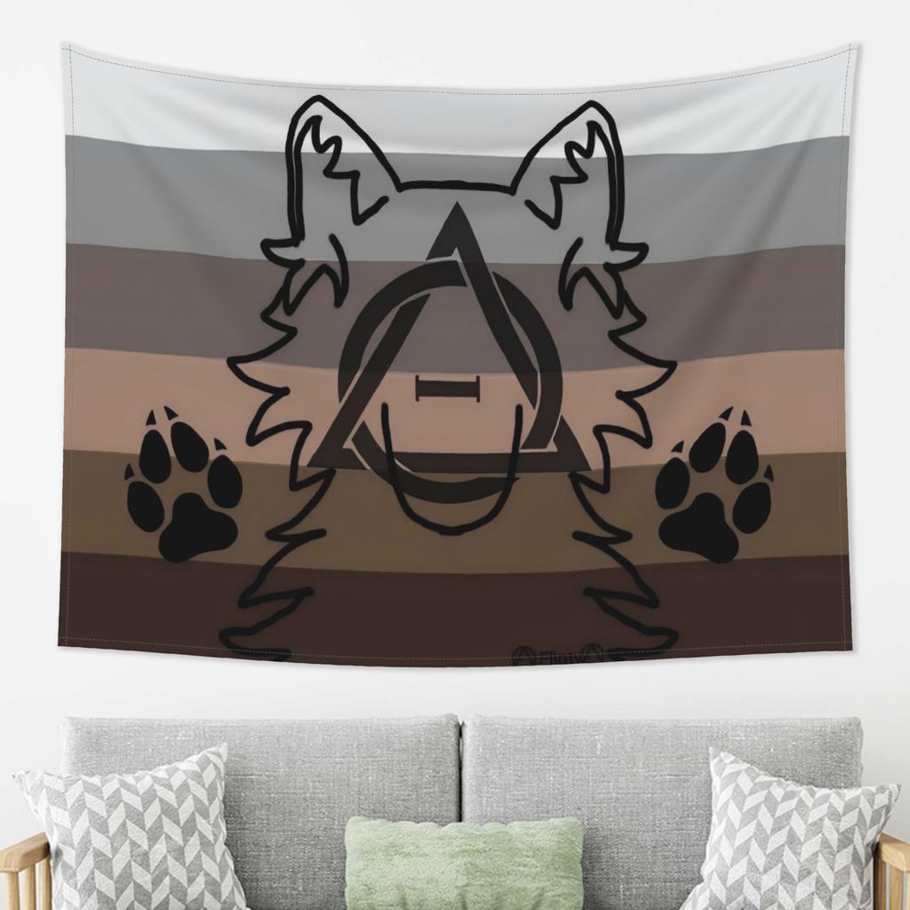 Grey Wolf Therian Flag Wolf Head Profile Horizontal Wall Hanging Decor for Home Office Party Easy to install