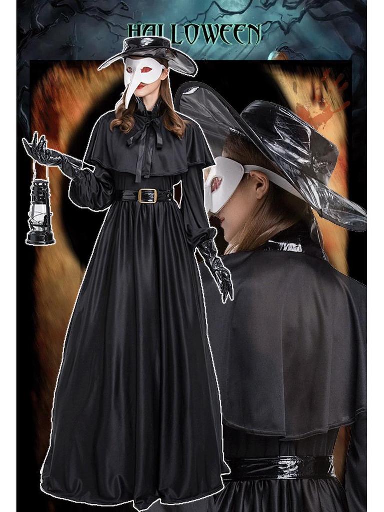Steampunk Medieval Plague Doctor Costume with Raven Bird Beak Mask