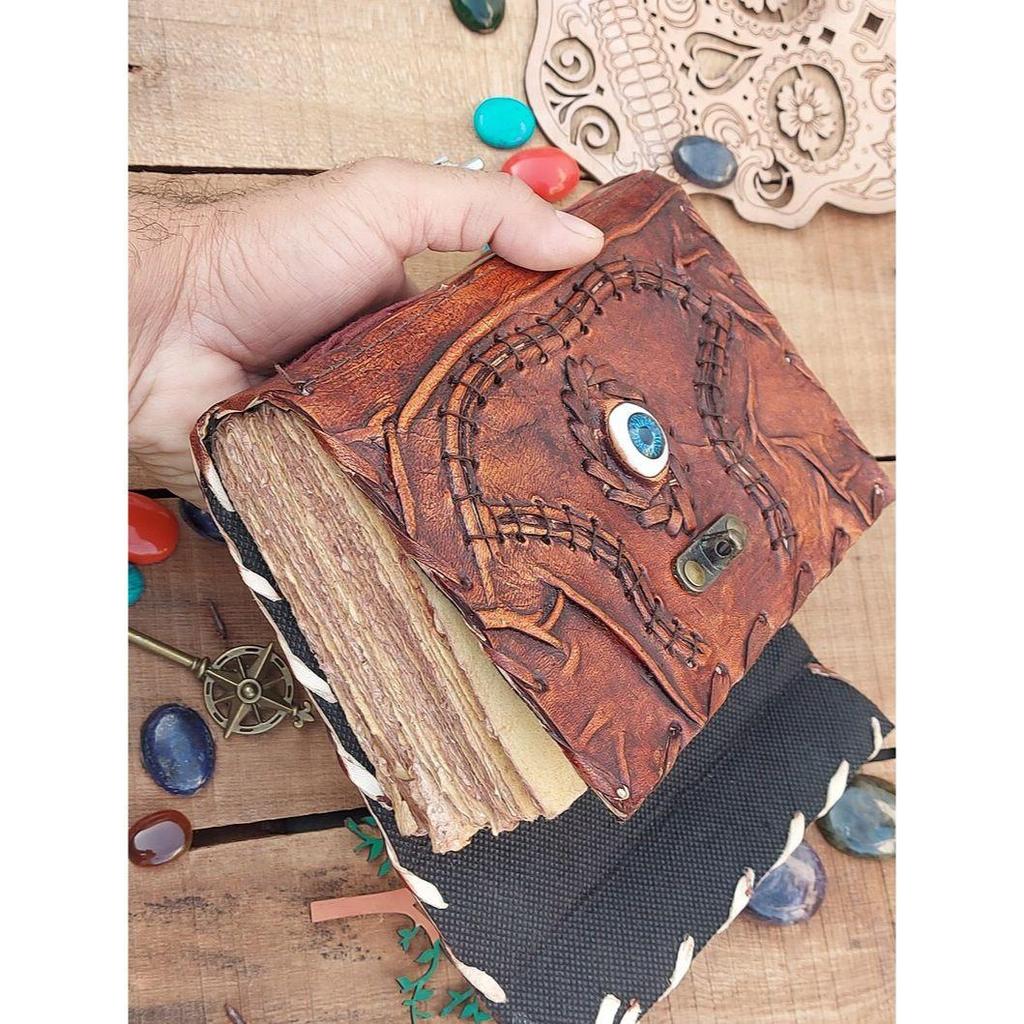 Vintage Leather Journal Grimoire Spell Book Third Eye Wicca Pegan Notebook for Travel Sketchbook Men Women Best Gift