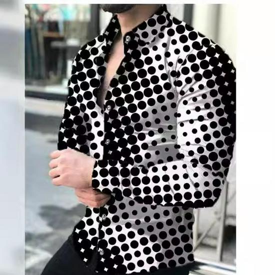 Men's 3D Print Long Sleeve Casual Shirt, Plus Size, Trendy European & American Style