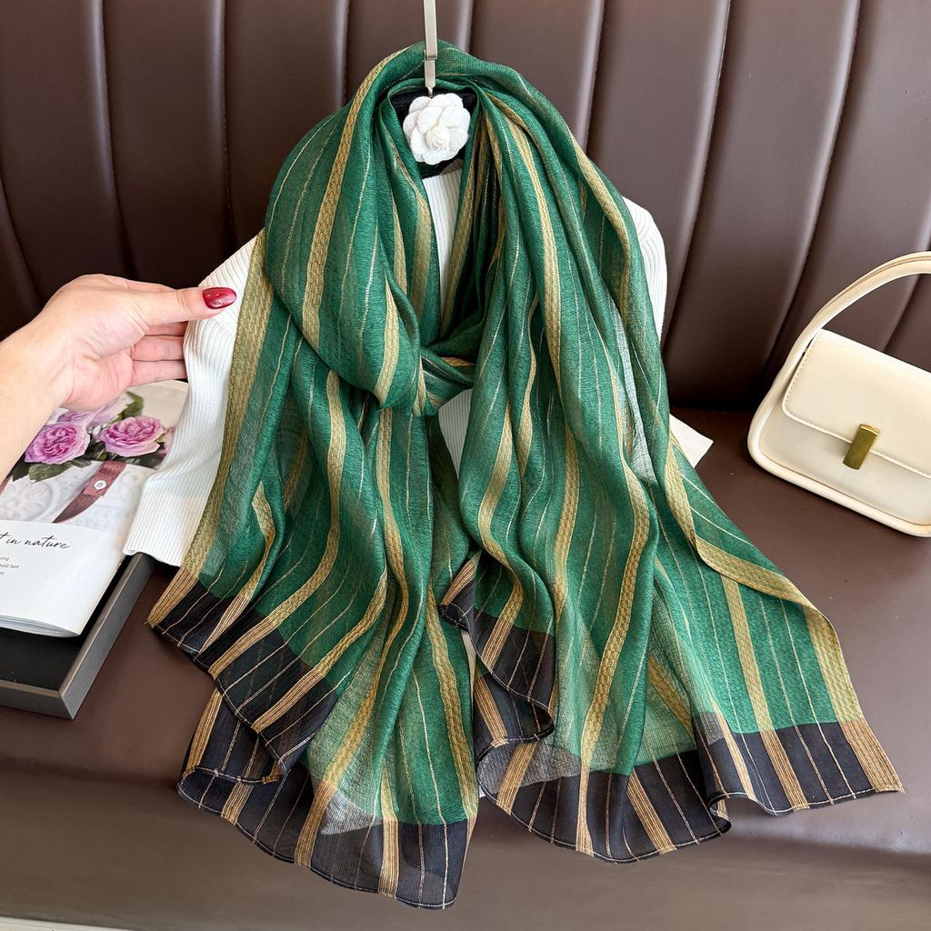 Бренд Женский шелковый шарф Женский полосатый Фуляр Женский Пашмина Шали и накидки Большого размера Шарфы Пляжное полотенце Бандана Мусульманский хиджаб