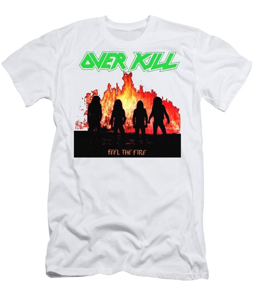 Vtg Overkill Band Feel The Fire Cotton Full Size White Tee Unisex Shirt TU619