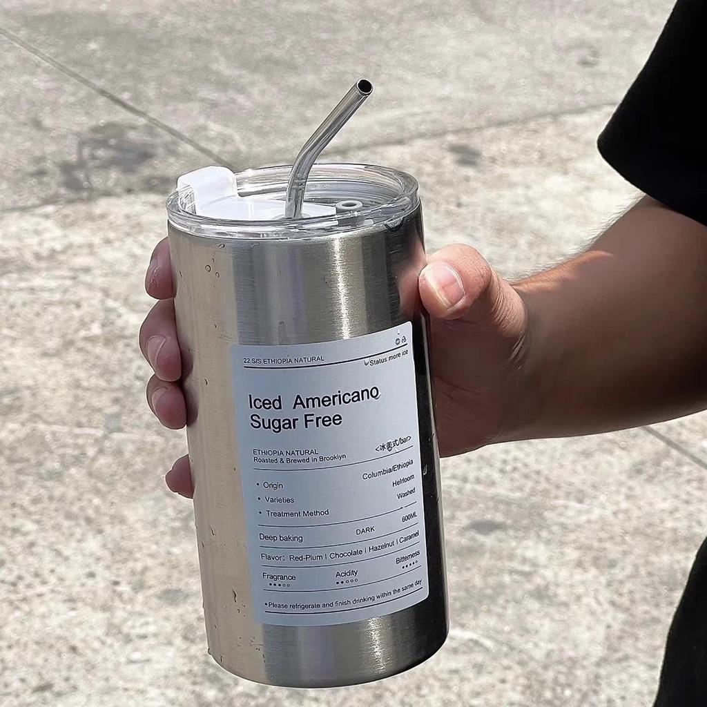 Niche Stainless Steel Travel Coffee Cup with Straw - Fashionable and Practical for Office Use