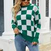 Women Autumn New Plaid Sweaters O-Neck Long Sleeve Knitted Pullovers Female Jumpers Tops