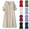 Льняное платье для женщин с коротким рукавом, V-образным вырезом, на пуговицах, сарафан, весна-лето, свободный крой, для отпуска, хлопковая туника