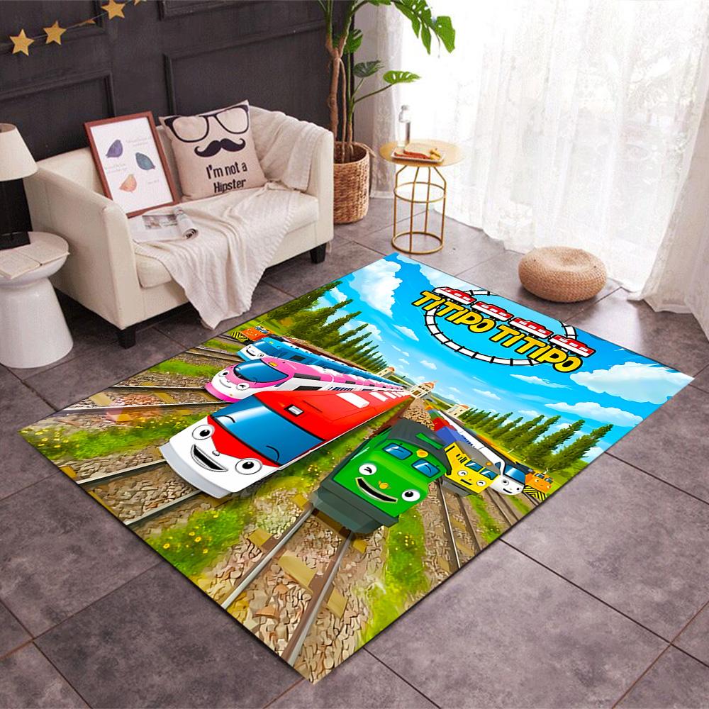 Train Adventure: Titipo's Journey Floor Rug Office Rug Design for Decorate room Playrooms Foyer Living Rooms Anti-slip Rug Anime Office Decor