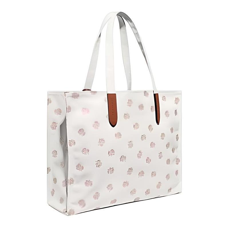 COACH 42 snap button closure rabbit print recycled canvas and recycled leather shoulder bag large size women's white