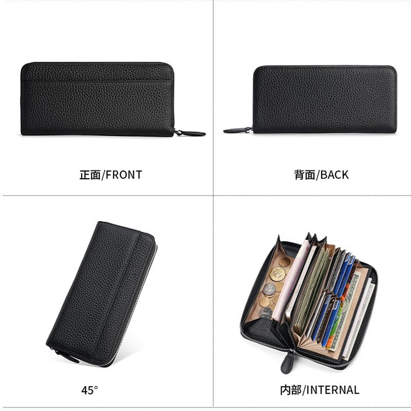 Кошелек из натуральной кожи с круглой молнией, длинный кошелек, большой емкости, кожаный чехол для карт, многофункциональный кошелек, защита от скимминга, популярный [Yocipa] для женщин