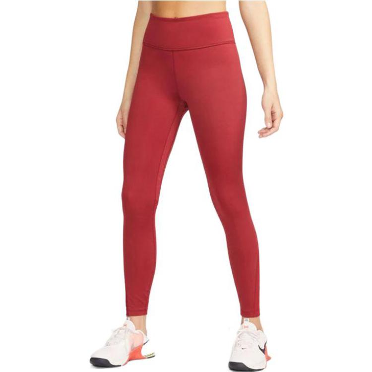 Nike Леггинсы женские с логотипом и высокой талией, однотонные, красные DD0249-690