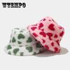 Autumn and Winter New Plush Warm Bucket Hat Cute Peach Heart Pattern Basin Hat Love Warm Fisherman Hat Cute Girl Warm Hat