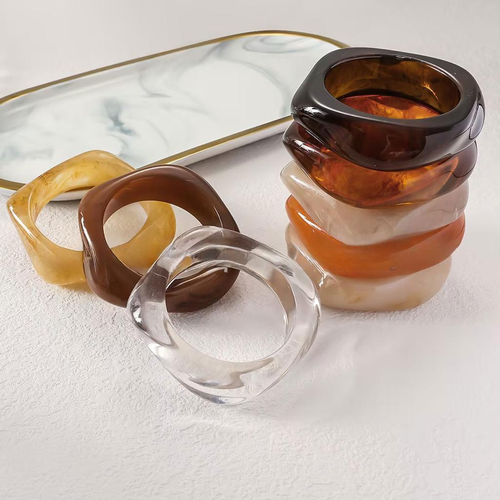 Vintage Brown Coffee Irregular Acrylic Resin Chunky Bangles for Women Goth Geometric Charm Hand Bracelets Couple Jewelry