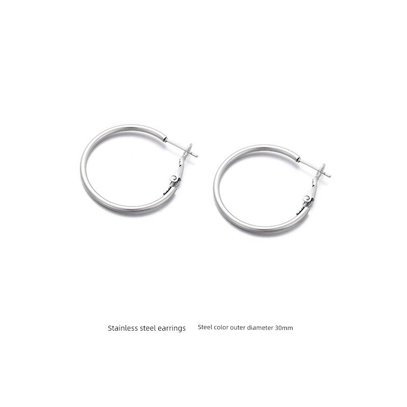 Women's Stainless Steel Big Circle round European and American Exaggerated Earrings