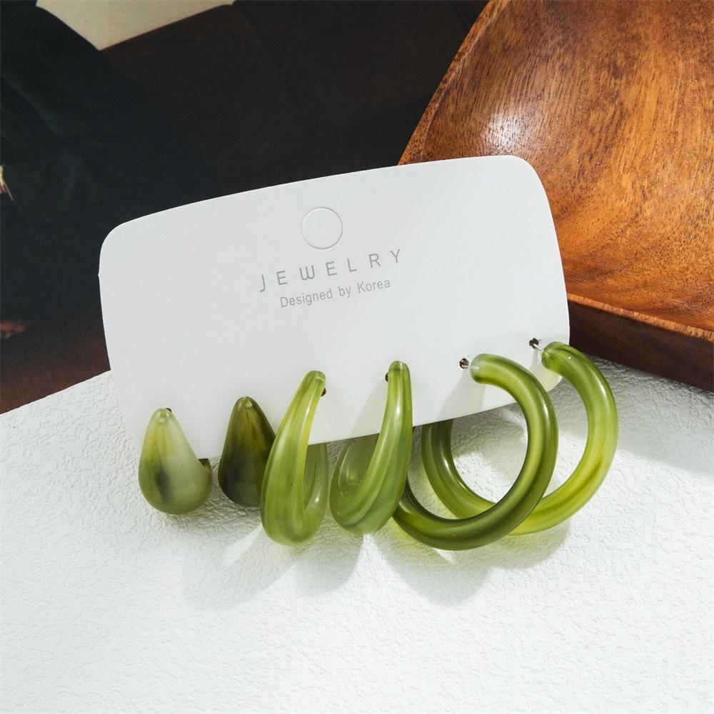 Модные акриловые серьги-кольца из смолы, комплект гладких блестящих зеленых красочных женских ретро-ювелирных изделий