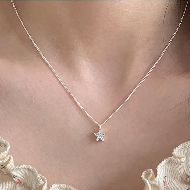S925 Серебряное мини-ожерелье XINGX женское ожерелье с пентаграммой и цирконом Изысканная милая минималистичная универсальная цепочка на ключицу