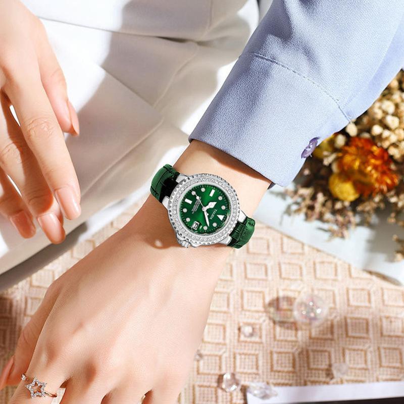 Модные женские часы Diamond Green Water Ghost женские часы с календарем на поясе