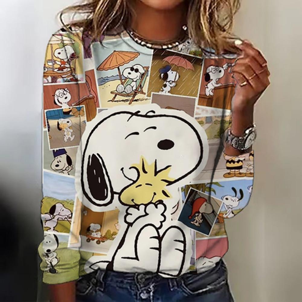 Модная женская футболка с принтом Snoopy Повседневная толстовка Повседневная с длинным рукавом с круглым вырезом Весна Осень Спортивная одежда