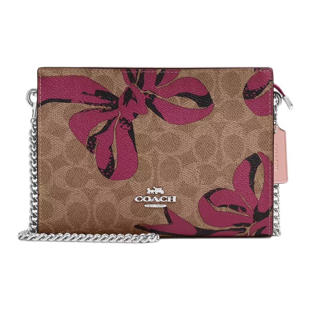 Coach 20 Brand Logo Zipper Closure Coated Canvas Crossbody Bag Women bags Brown Pink CY746-SVXI4