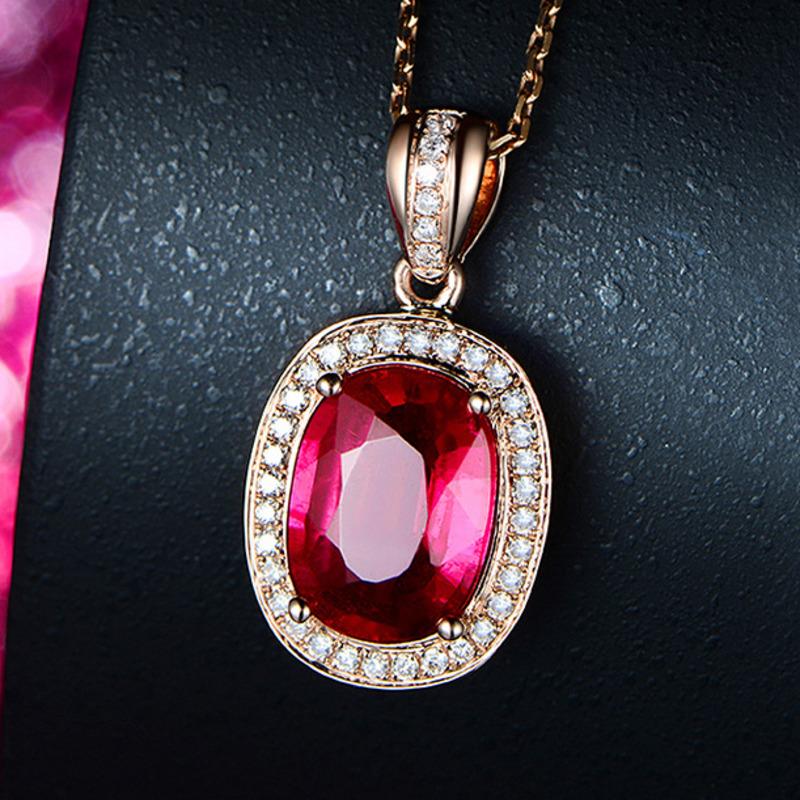 POMOiii New Pigeon Blood Red High-end Temperament Fashion Oval Red Tourmaline Color Pendant Female Necklace For Women Charm Wedding Engagement