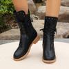 Large Size Boots Women's Autumn and Winter New Locomotive Boots Wind Lace-up Retro Wind Rivet Knight Boots Women