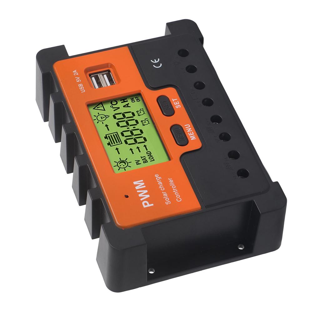 ШИМ Солнечный контроллер 50А 12В 24В 48В Ручной выбор 3-ступенчатая зарядка Регулятор солнечного заряда с 2