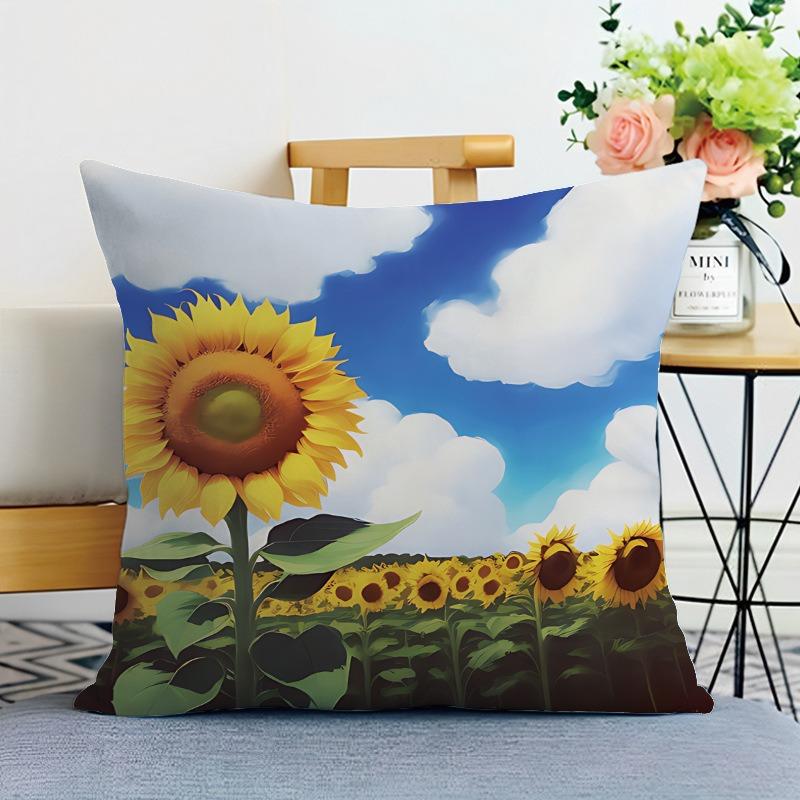 Sunflower Print Decorative Pillowcase Bedroom Living Room Square Cushion Pillowcase